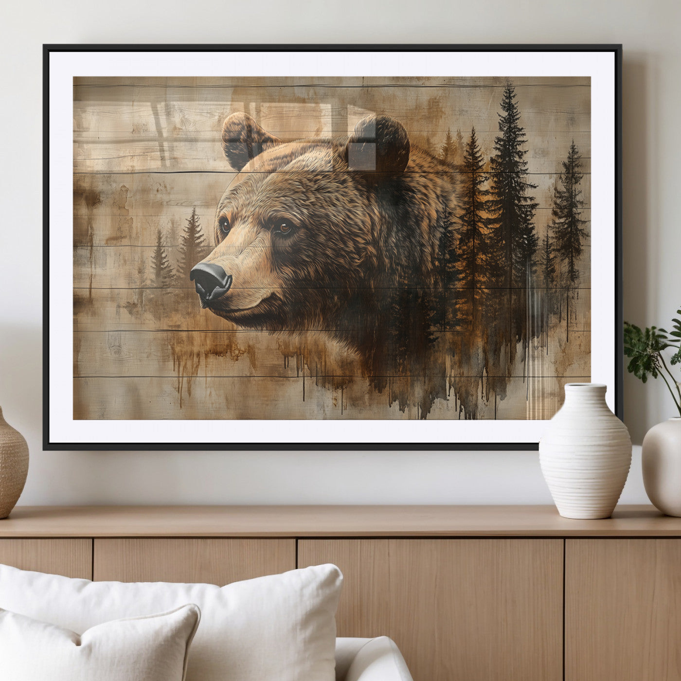 Rustic Grizzly Bear Wall Art, Abstract Grizzly 399 Bear Wall