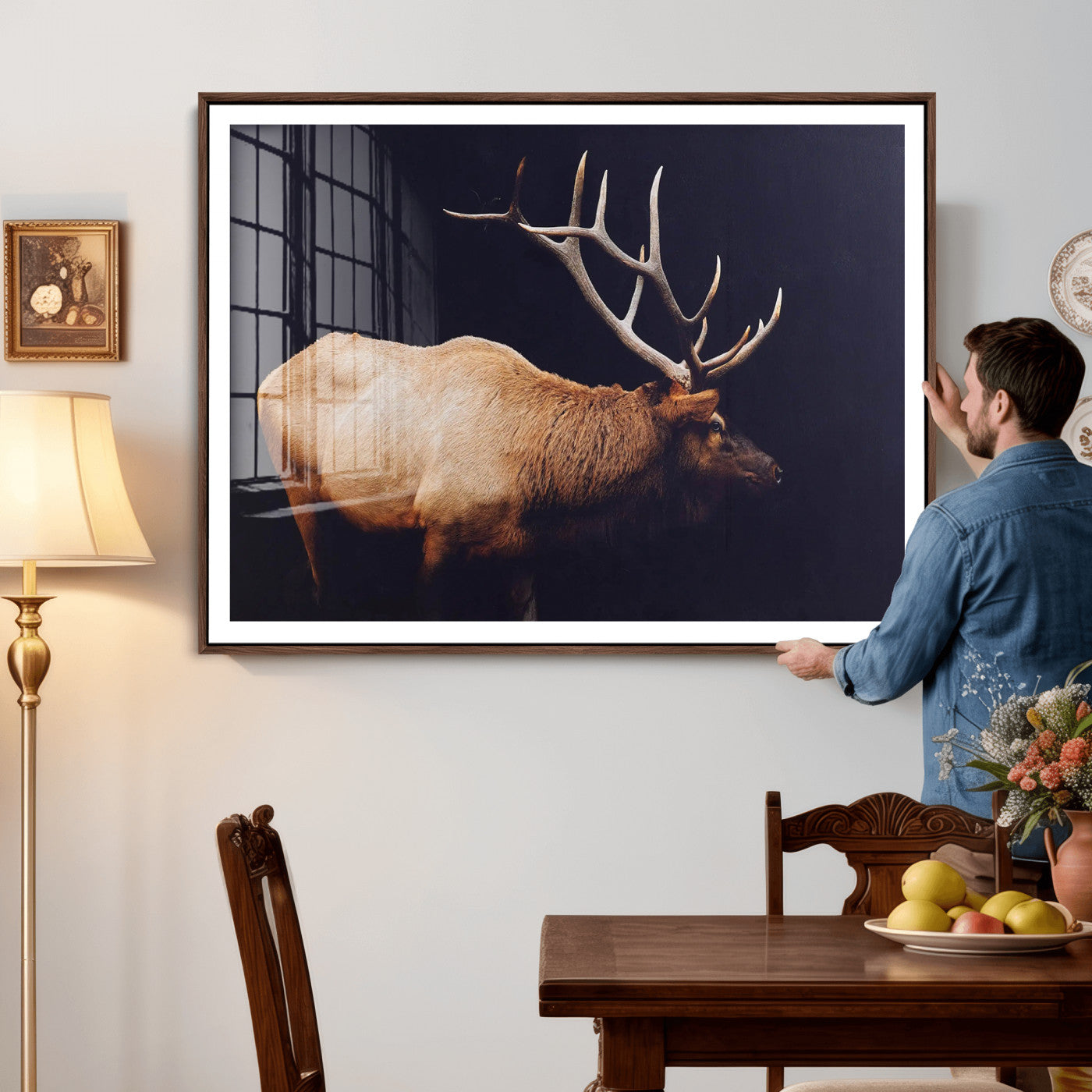 Rustic Elk Wall Art Canvas Print – Framed Moody Wildlife Art