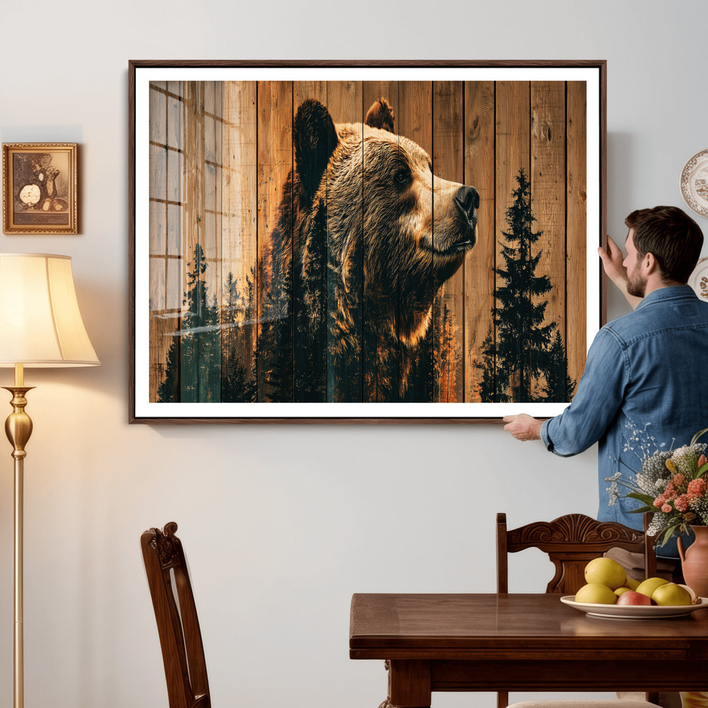 Rustic Bear Wall Art Canvas Print – Woodland Wildlife