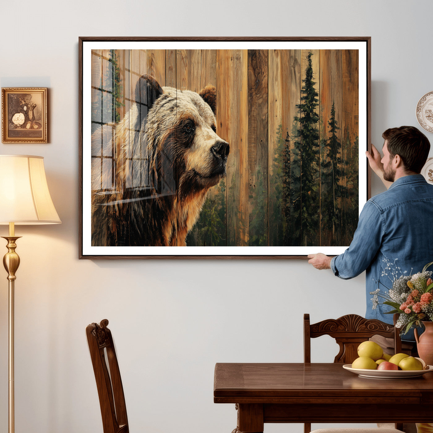 Grizzly Bear Wall Art Canvas Print, Rustic Wildlife Bear