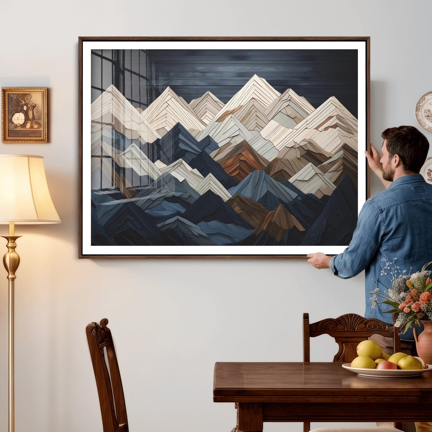 Wood Mountain Wall Art | Mountain Canvas Print Wood Decor |