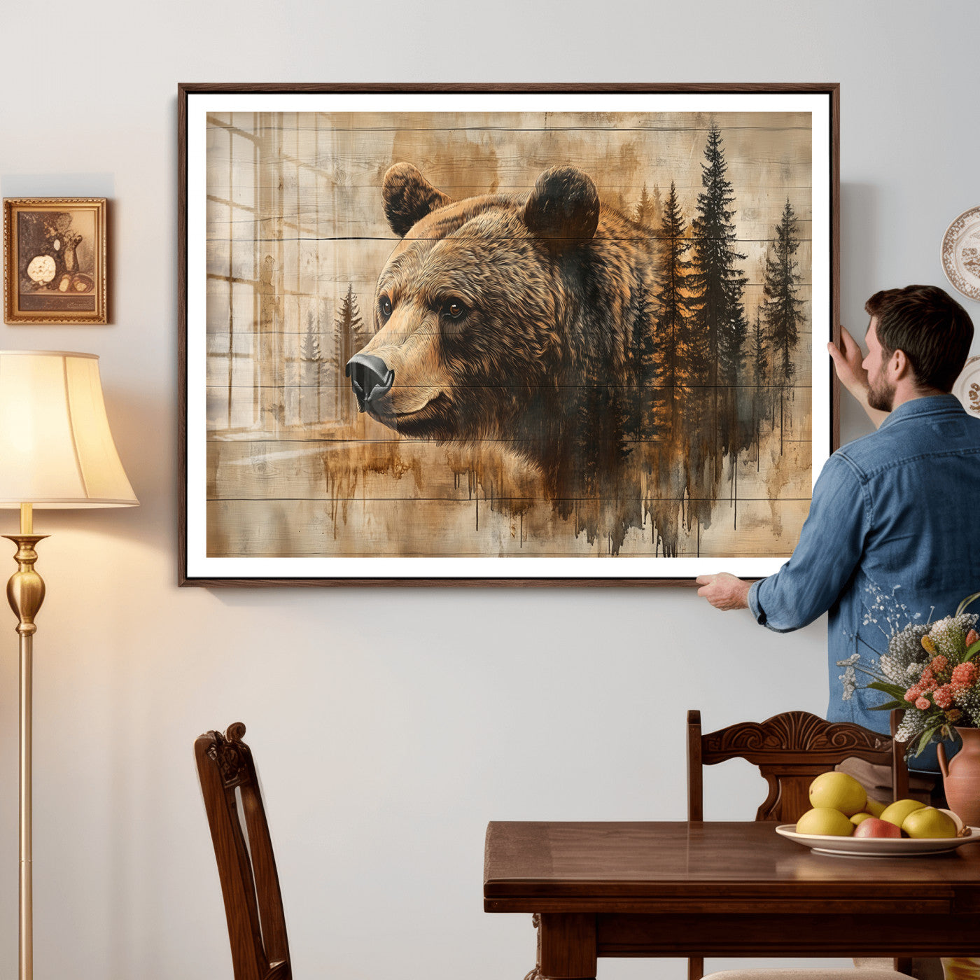 Rustic Grizzly Bear Wall Art, Abstract Grizzly 399 Bear Wall