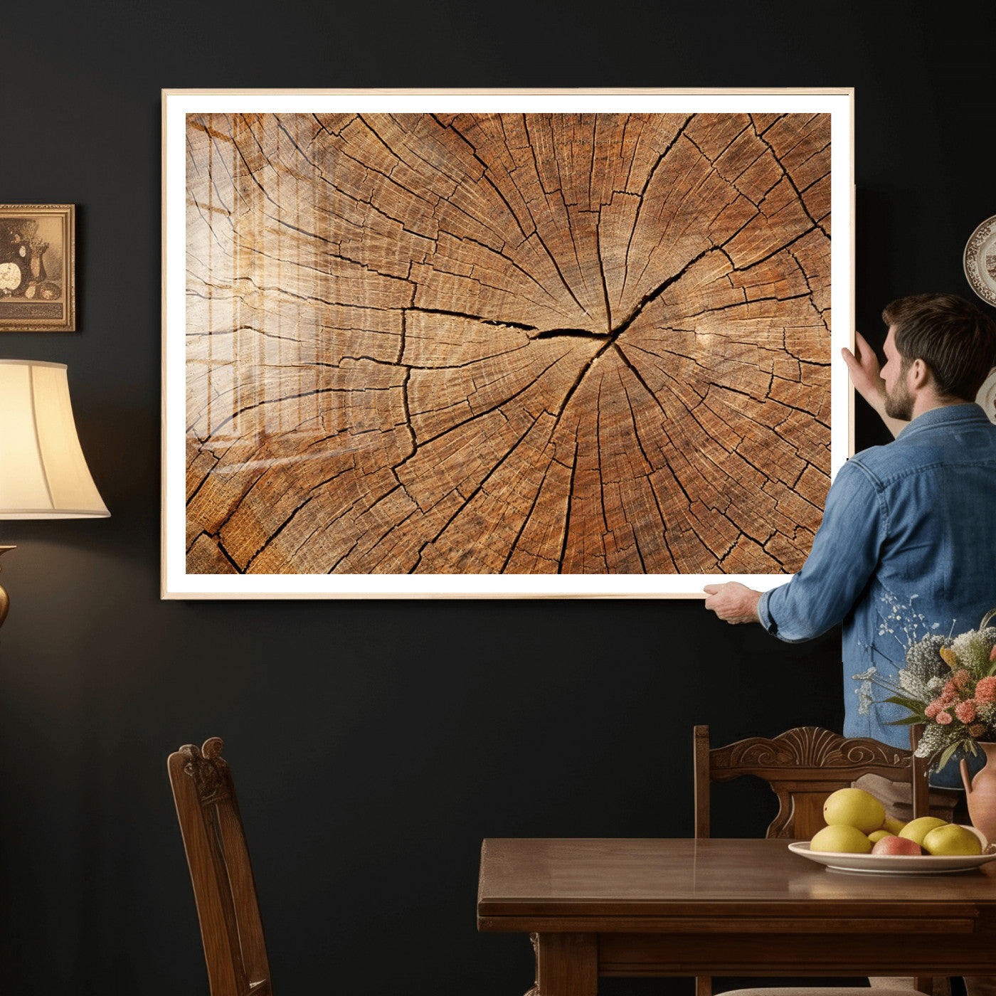 Tree Ring Canvas Art, Rustic Wood Grain Wall Art, Tree Slice