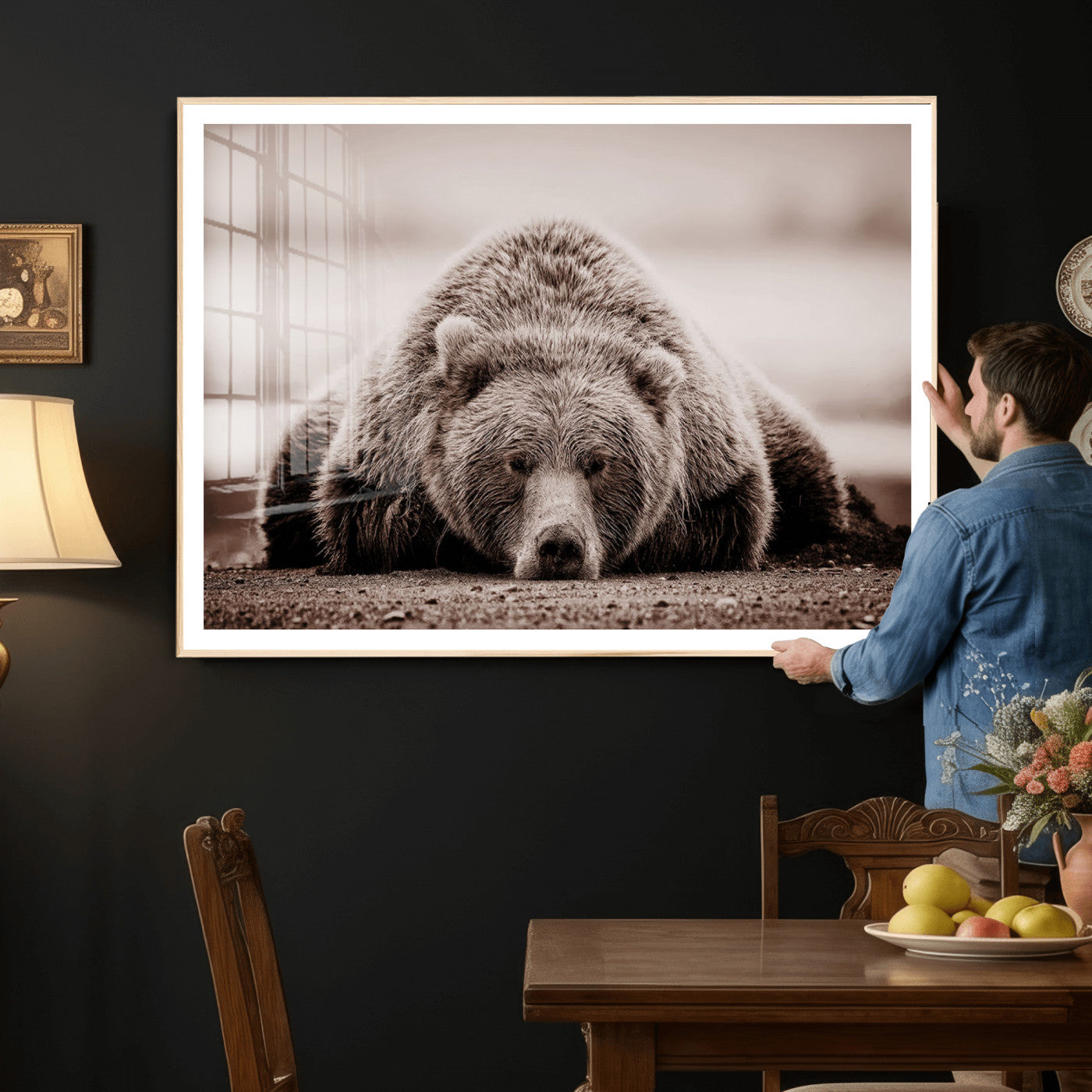 Grizzly Bear Wall Art Print - Bear Canvas Wall Art - Rustic