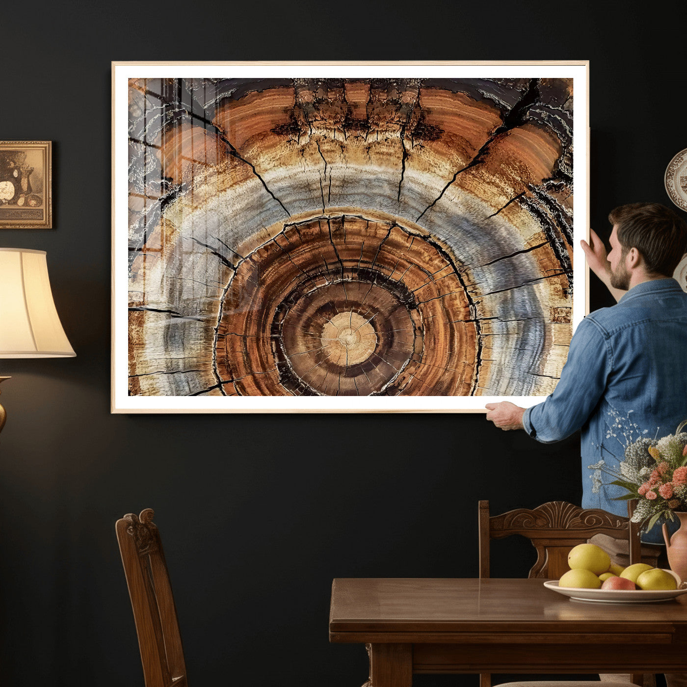 Tree Rings Wall Art Canvas Print – Rustic Wood Texture