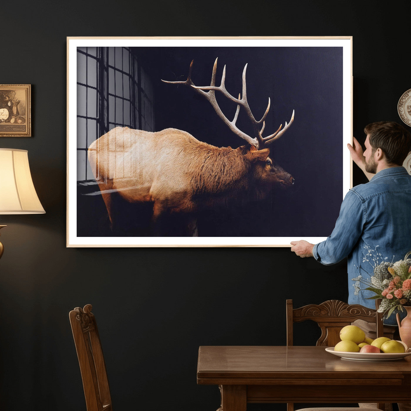 Rustic Elk Wall Art Canvas Print – Framed Moody Wildlife Art
