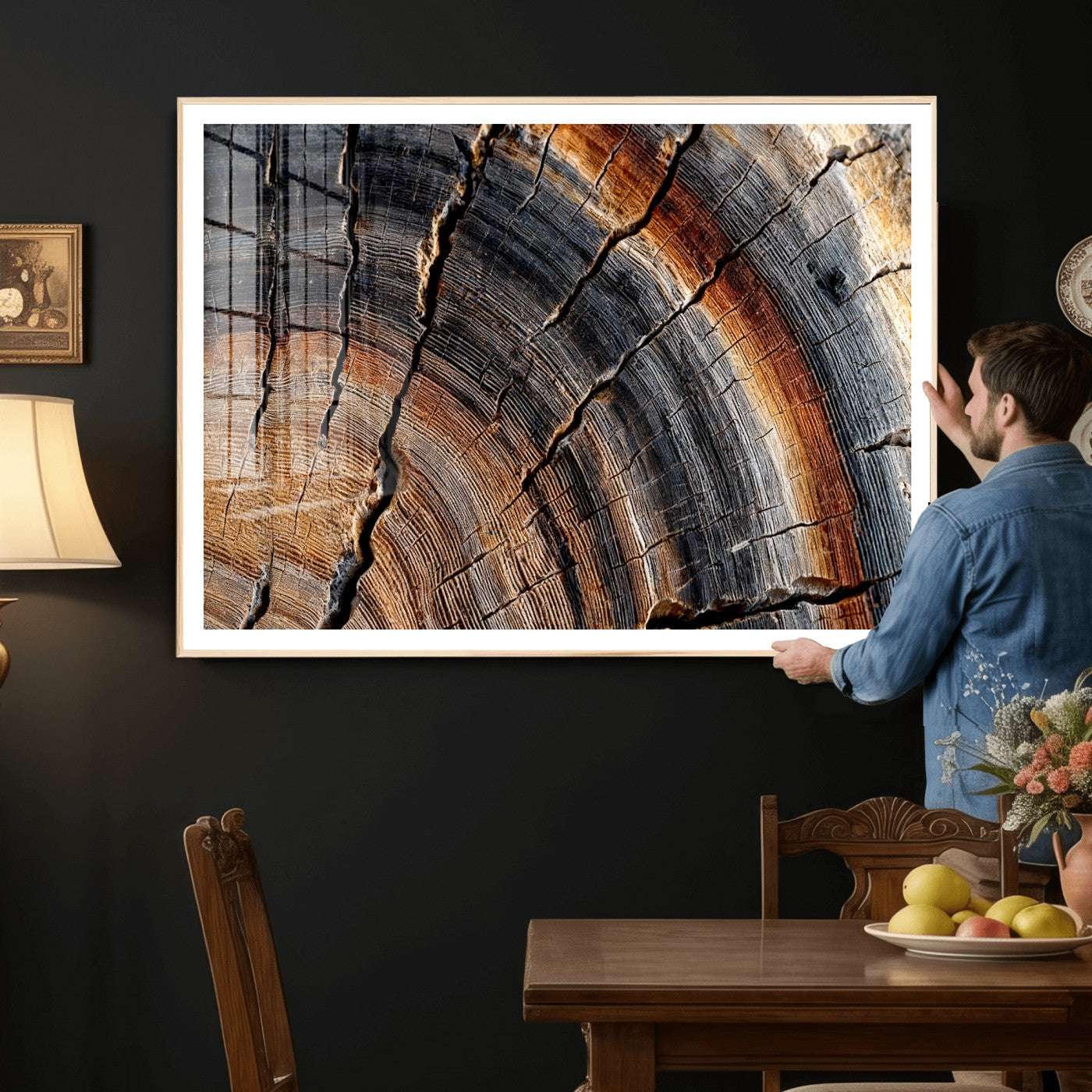 Abstract Tree Ring Wall Art Print – Natural Rustic Wood