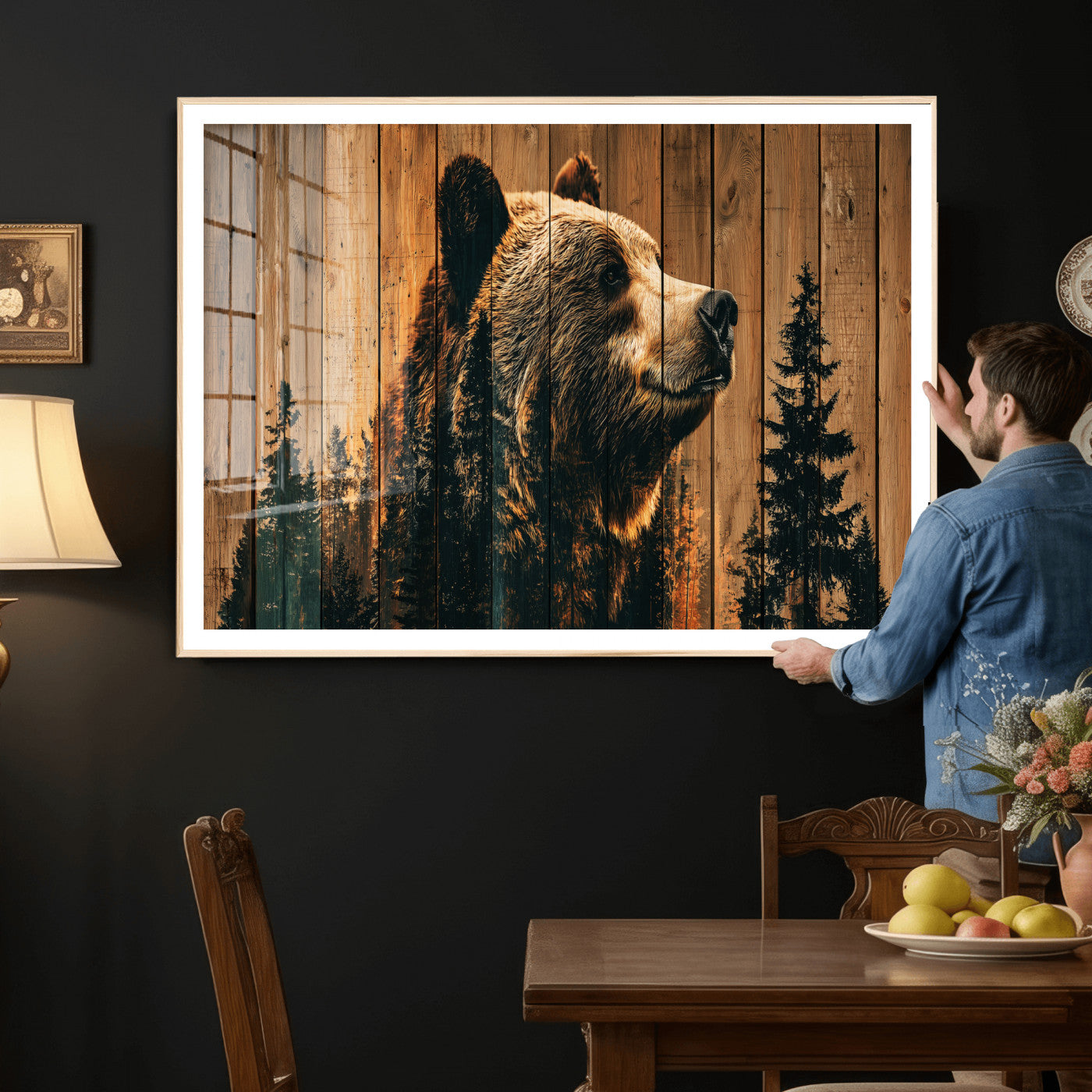 Rustic Bear Wall Art Canvas Print – Woodland Wildlife