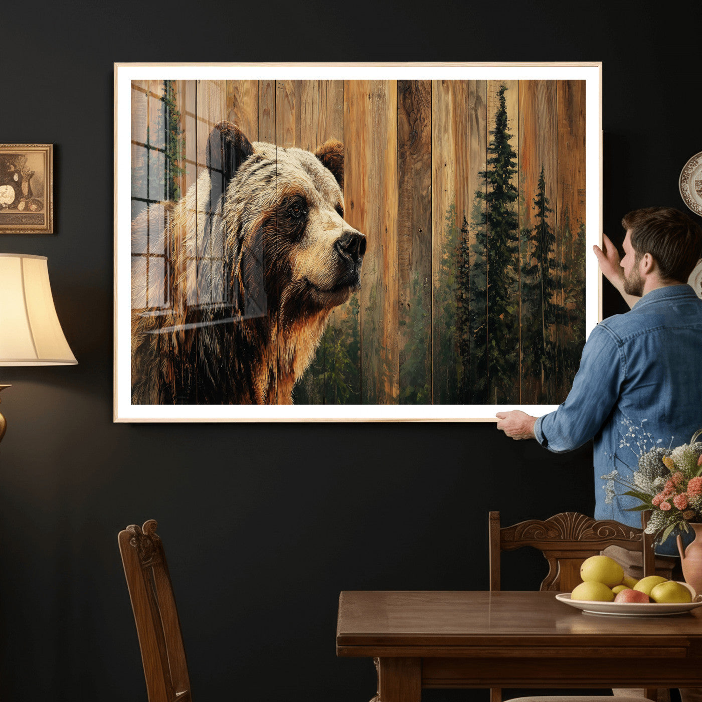 Grizzly Bear Wall Art Canvas Print, Rustic Wildlife Bear