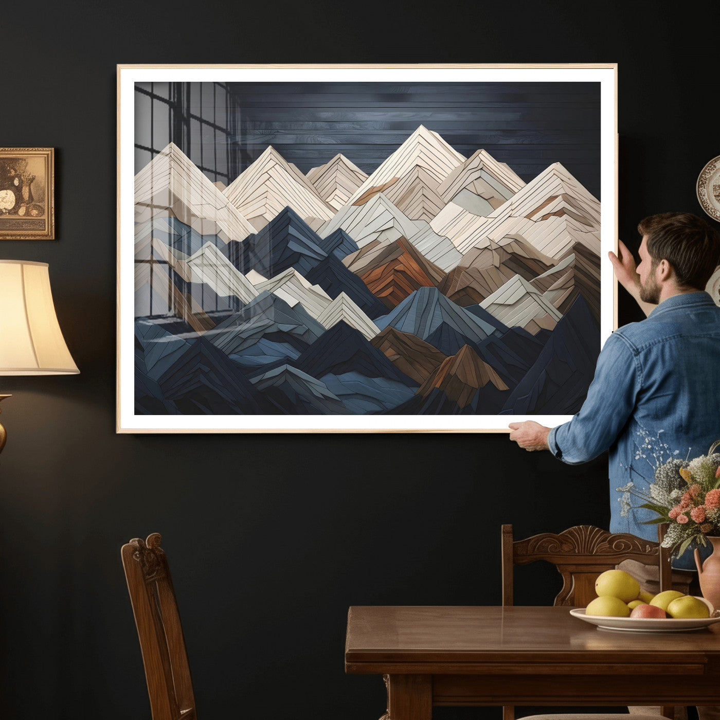 Wood Mountain Wall Art | Mountain Canvas Print Wood Decor |