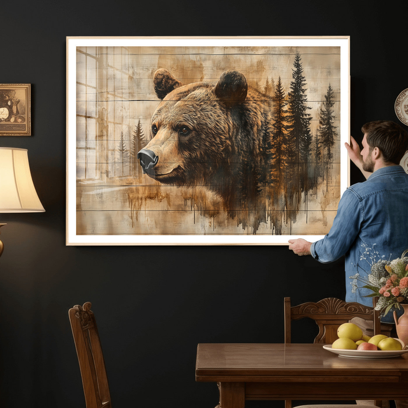 Rustic Grizzly Bear Wall Art, Abstract Grizzly 399 Bear Wall