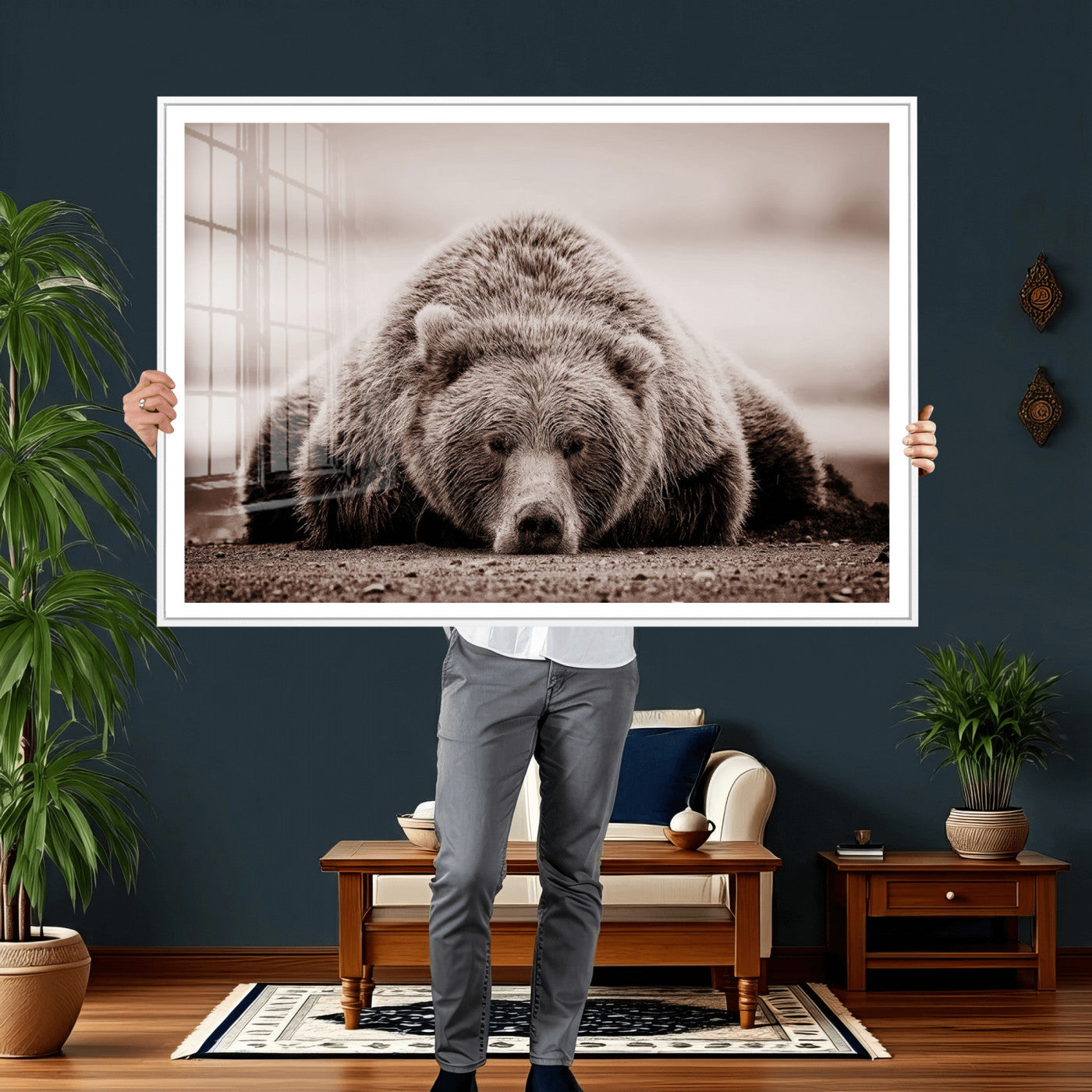 Grizzly Bear Wall Art Print - Bear Canvas Wall Art - Rustic