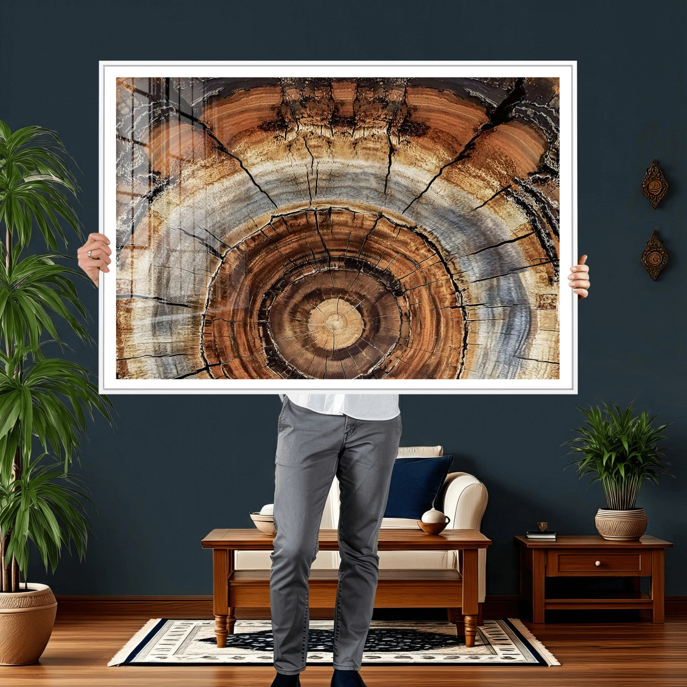 Tree Rings Wall Art Canvas Print – Rustic Wood Texture