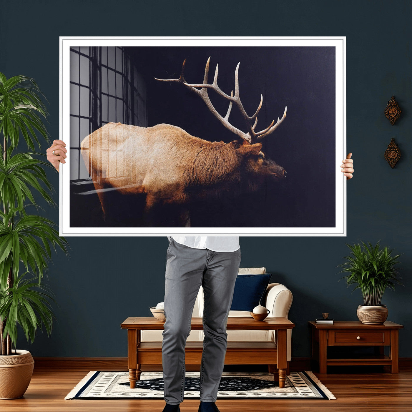 Rustic Elk Wall Art Canvas Print – Framed Moody Wildlife Art
