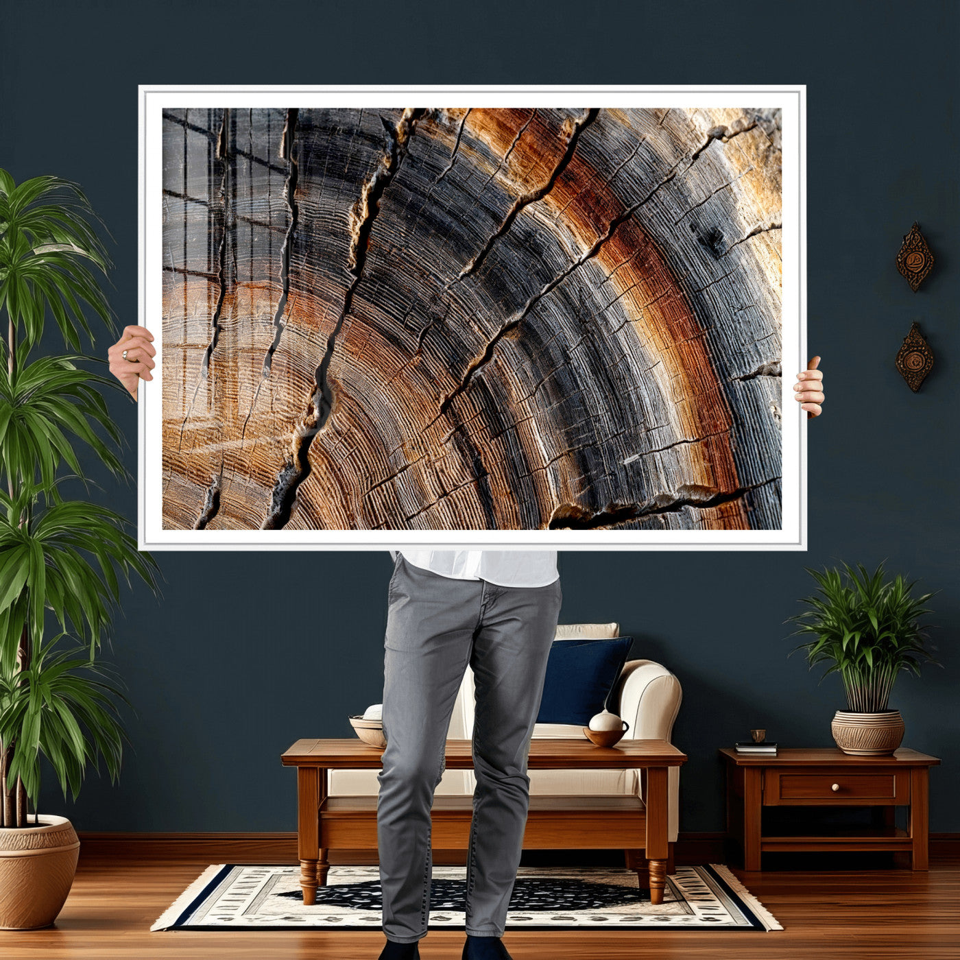 Abstract Tree Ring Wall Art Print – Natural Rustic Wood