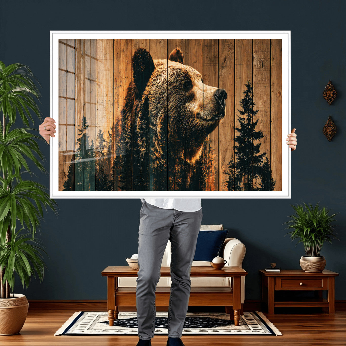 Rustic Bear Wall Art Canvas Print – Woodland Wildlife