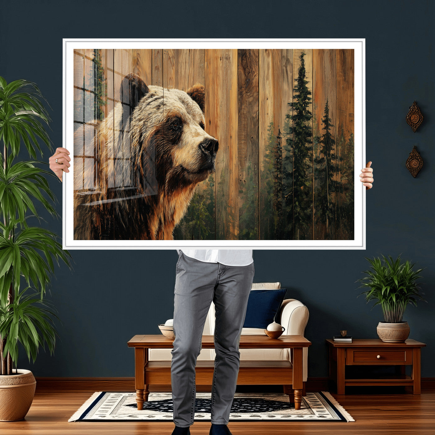 Grizzly Bear Wall Art Canvas Print, Rustic Wildlife Bear
