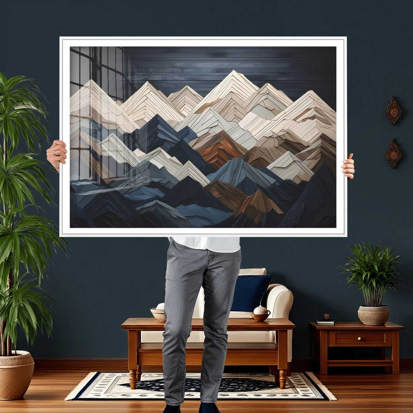 Wood Mountain Wall Art | Mountain Canvas Print Wood Decor |