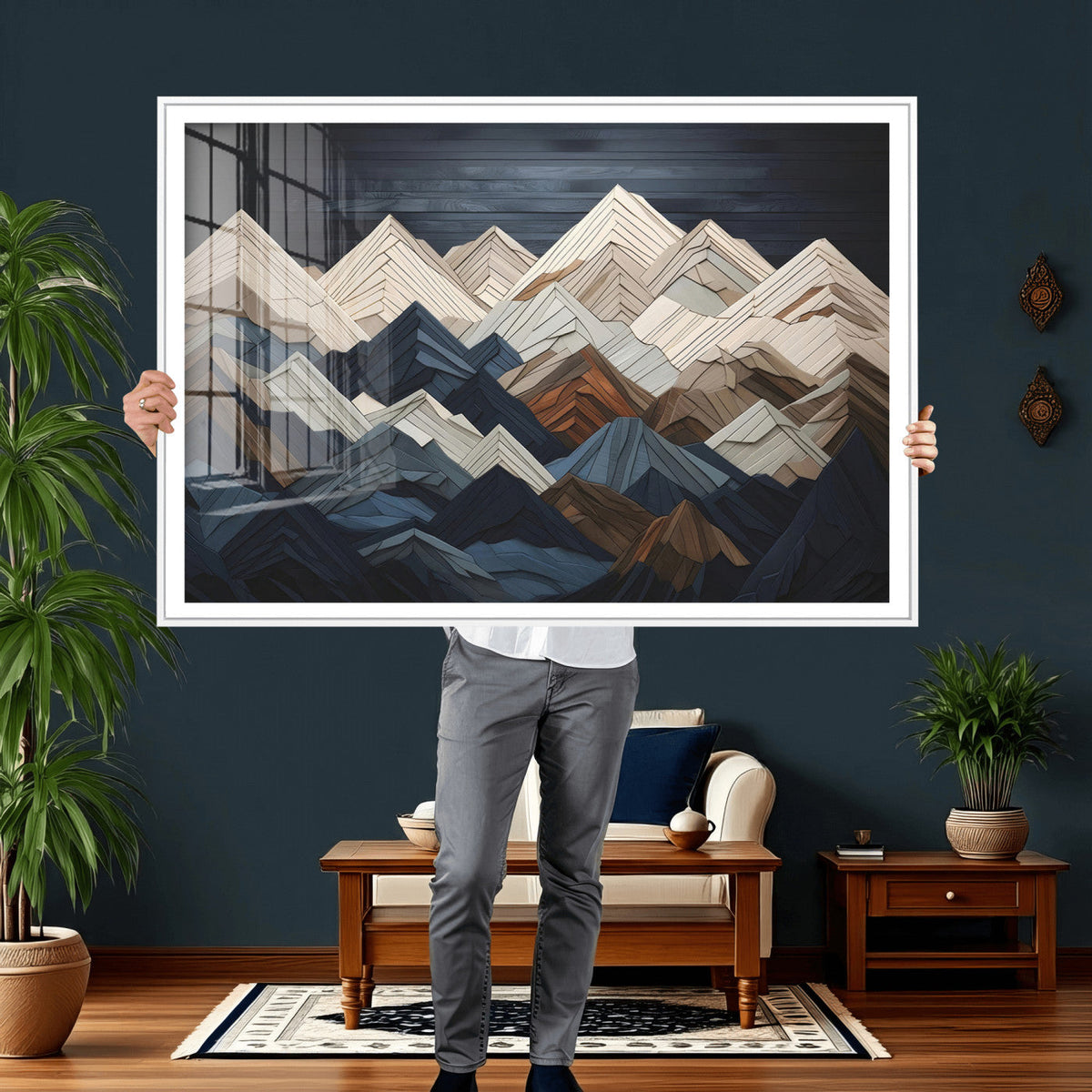 Wood Mountain Wall Art | Mountain Canvas Print Wood Decor |