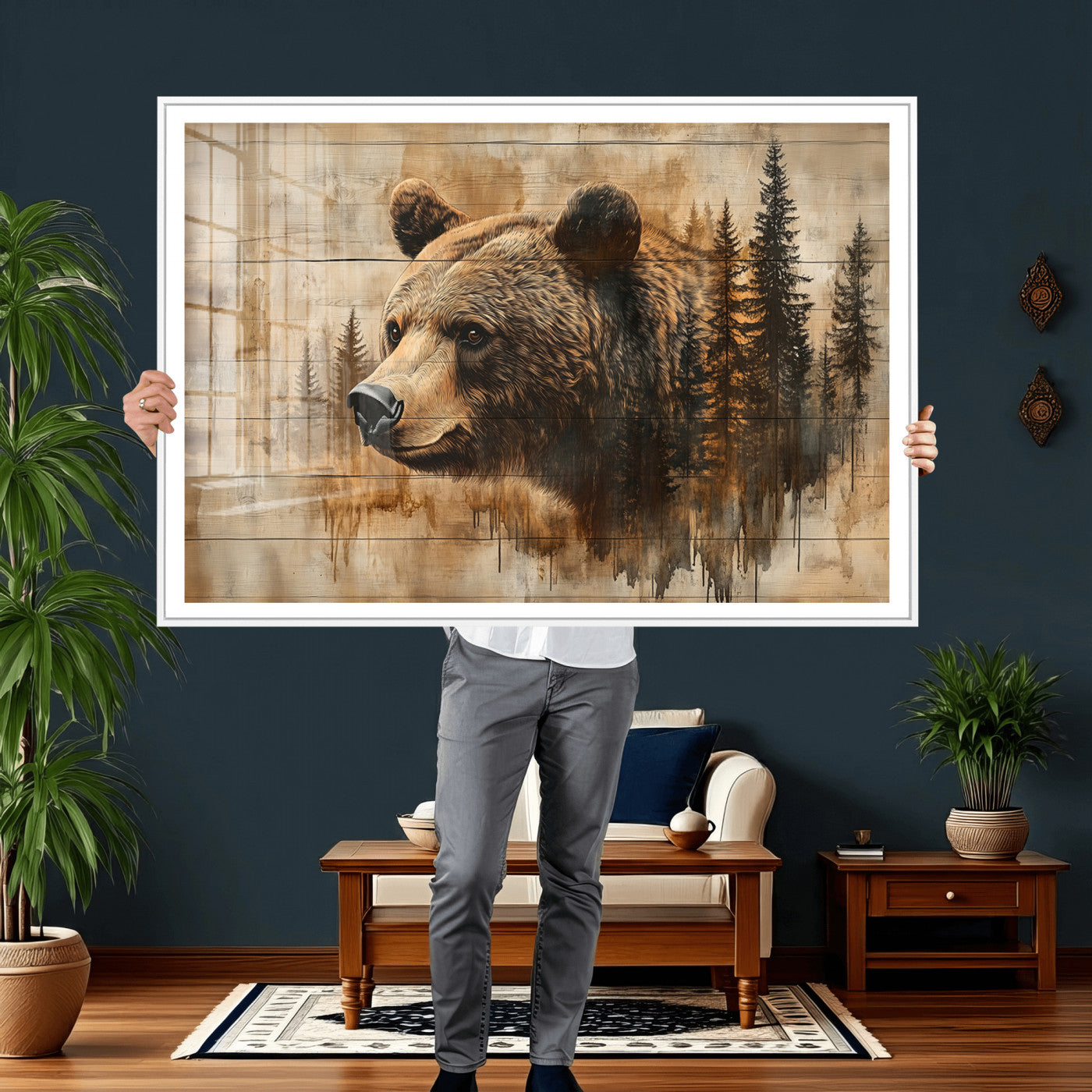 Rustic Grizzly Bear Wall Art, Abstract Grizzly 399 Bear Wall