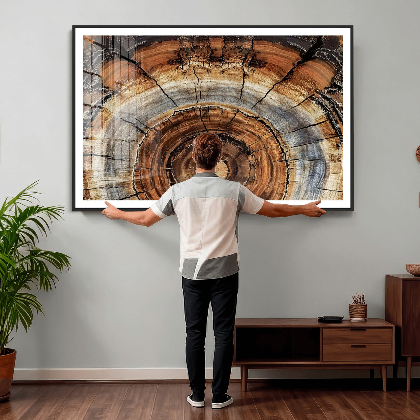 Tree Rings Wall Art Canvas Print – Rustic Wood Texture