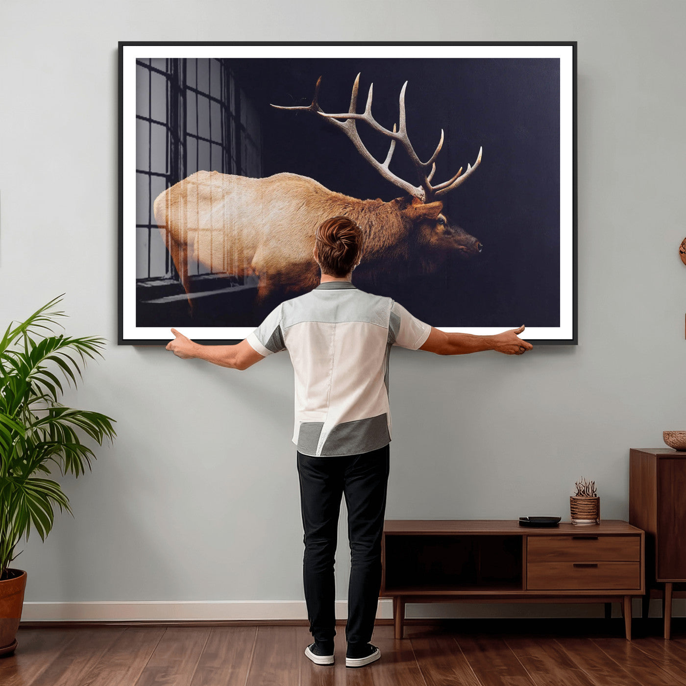 Rustic Elk Wall Art Canvas Print – Framed Moody Wildlife Art