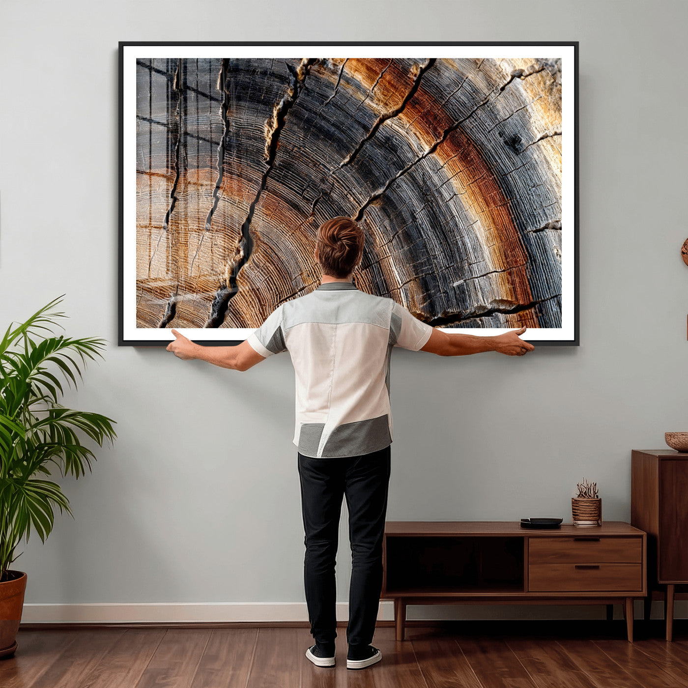 Abstract Tree Ring Wall Art Print – Natural Rustic Wood