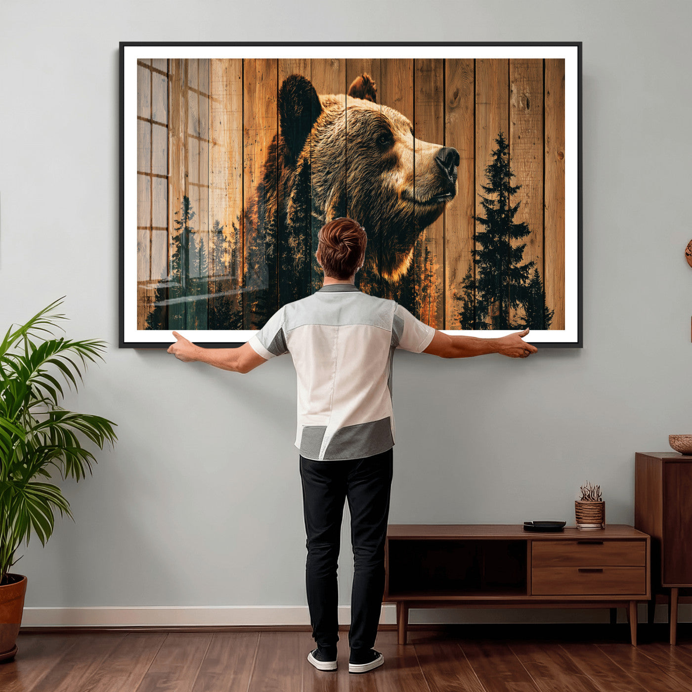 Rustic Bear Wall Art Canvas Print – Woodland Wildlife