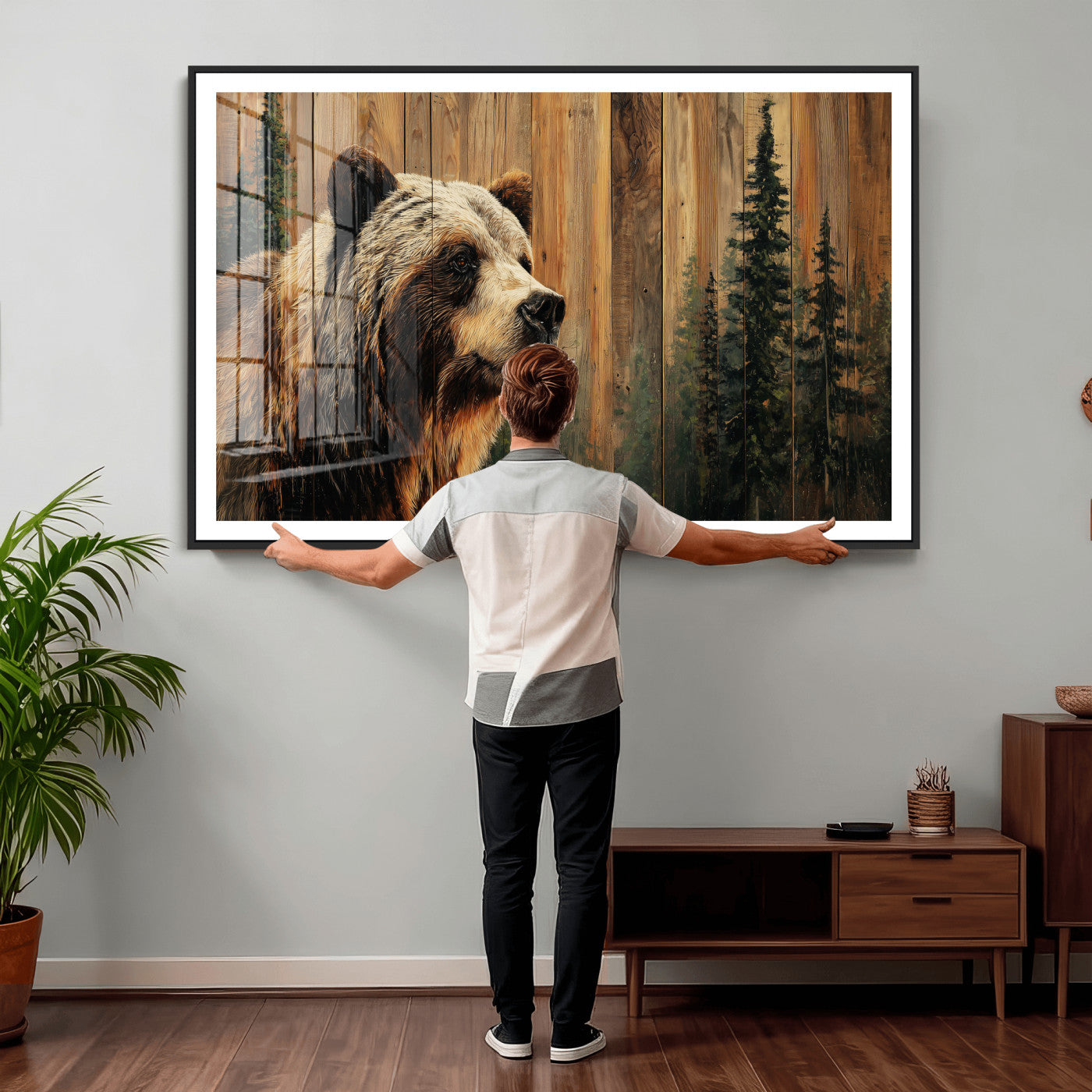Grizzly Bear Wall Art Canvas Print, Rustic Wildlife Bear