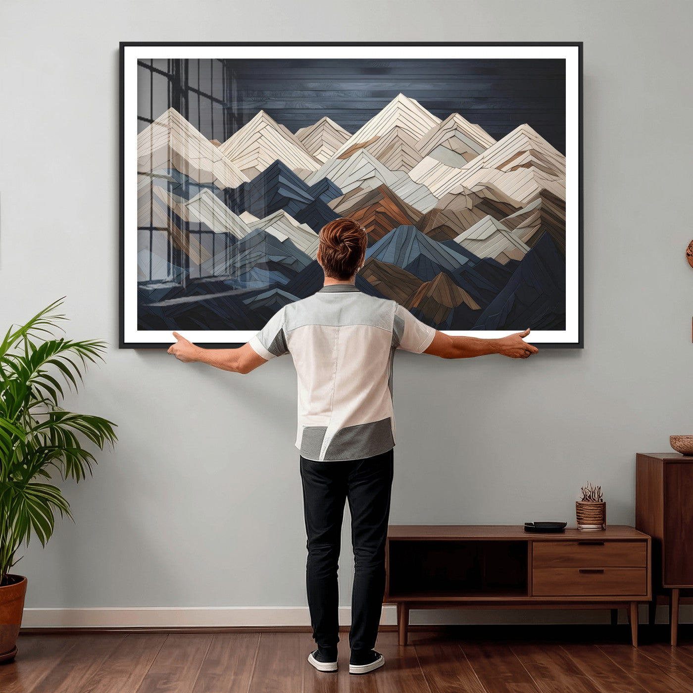 Wood Mountain Wall Art | Mountain Canvas Print Wood Decor |