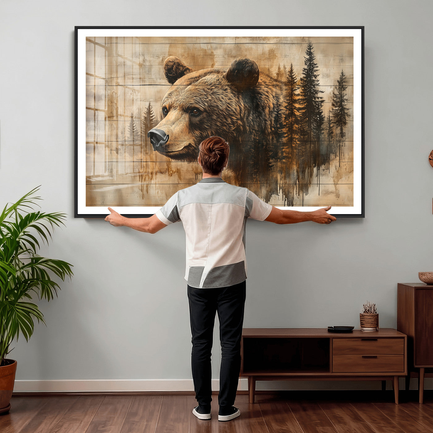 Rustic Grizzly Bear Wall Art, Abstract Grizzly 399 Bear Wall