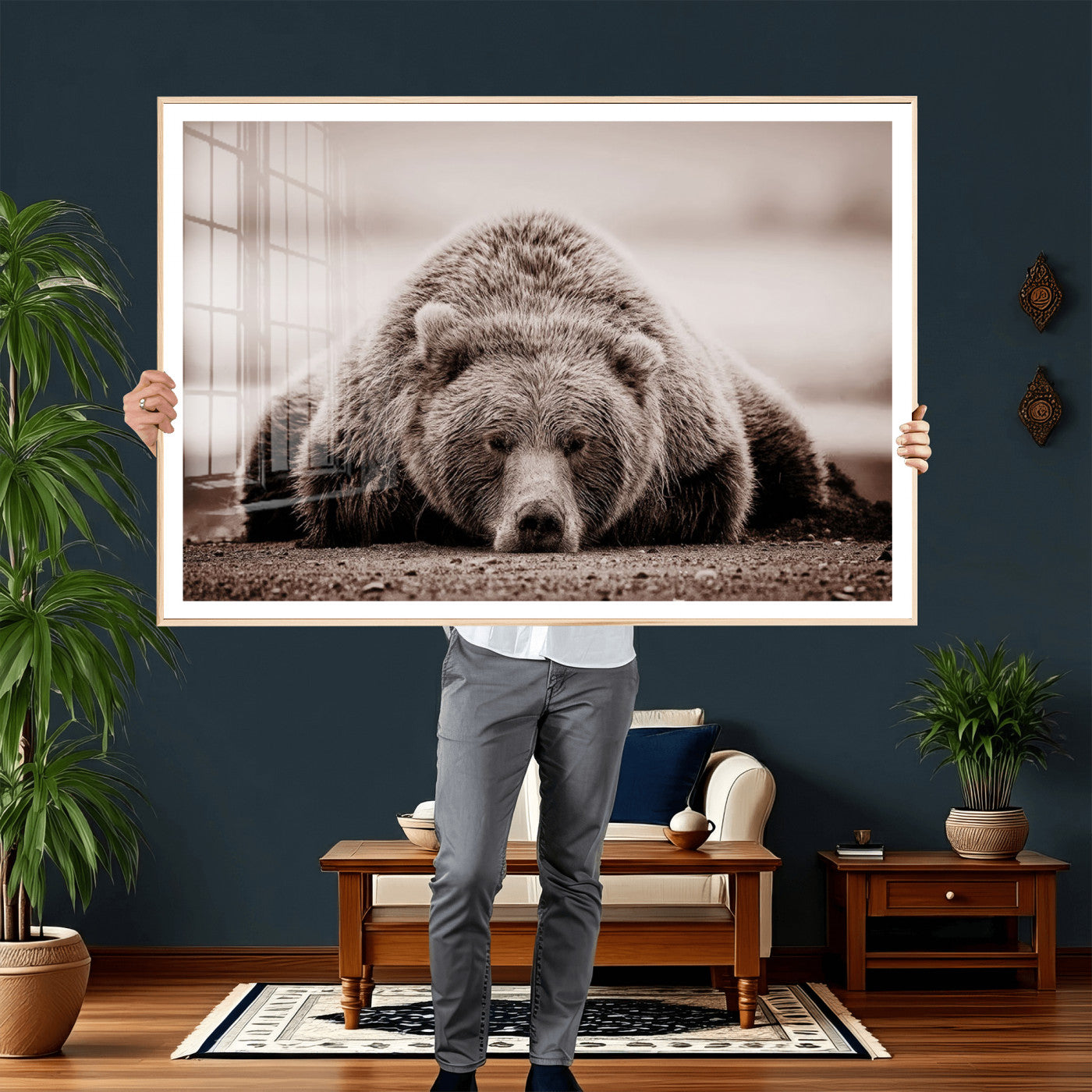 Grizzly Bear Wall Art Print - Bear Canvas Wall Art - Rustic