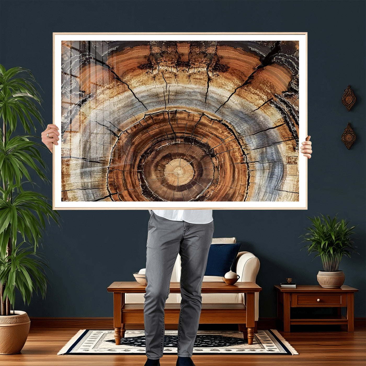 Tree Rings Wall Art Canvas Print – Rustic Wood Texture