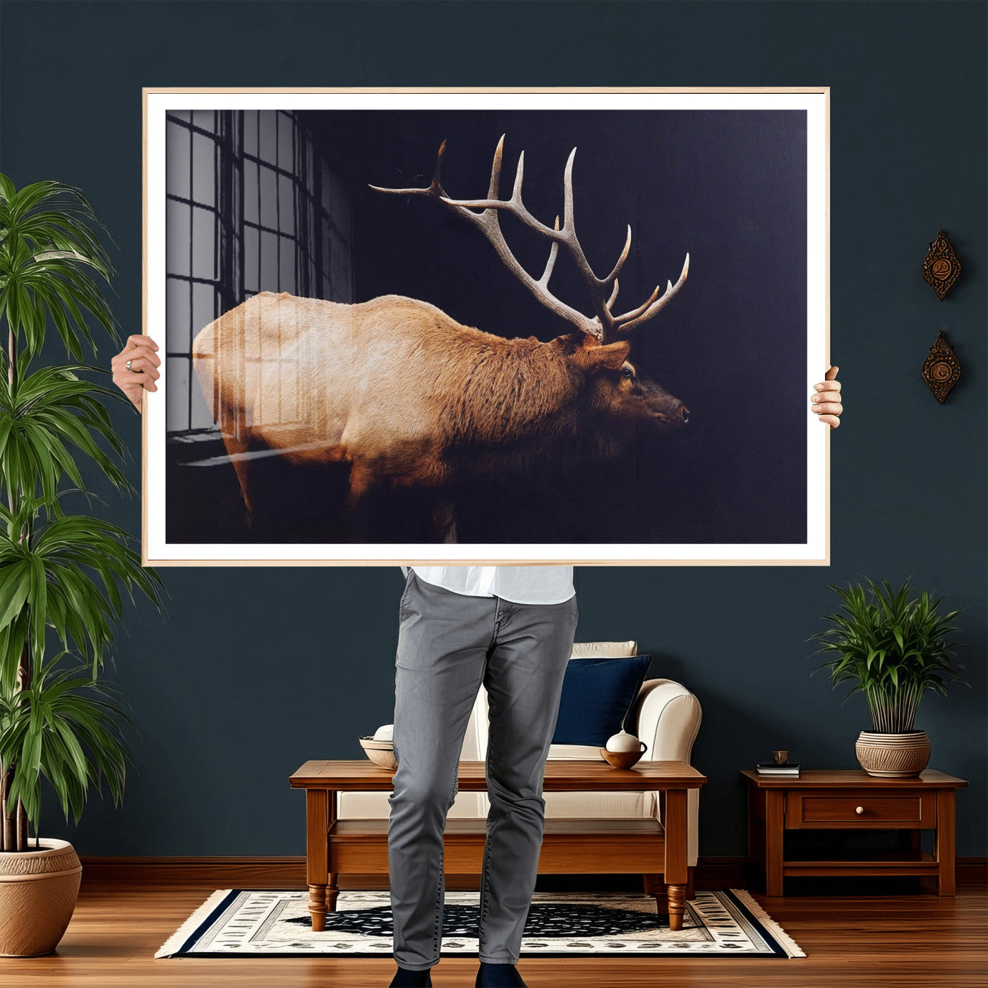 Rustic Elk Wall Art Canvas Print – Framed Moody Wildlife Art