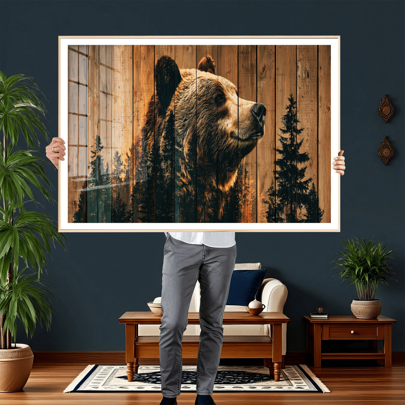Rustic Bear Wall Art Canvas Print – Woodland Wildlife
