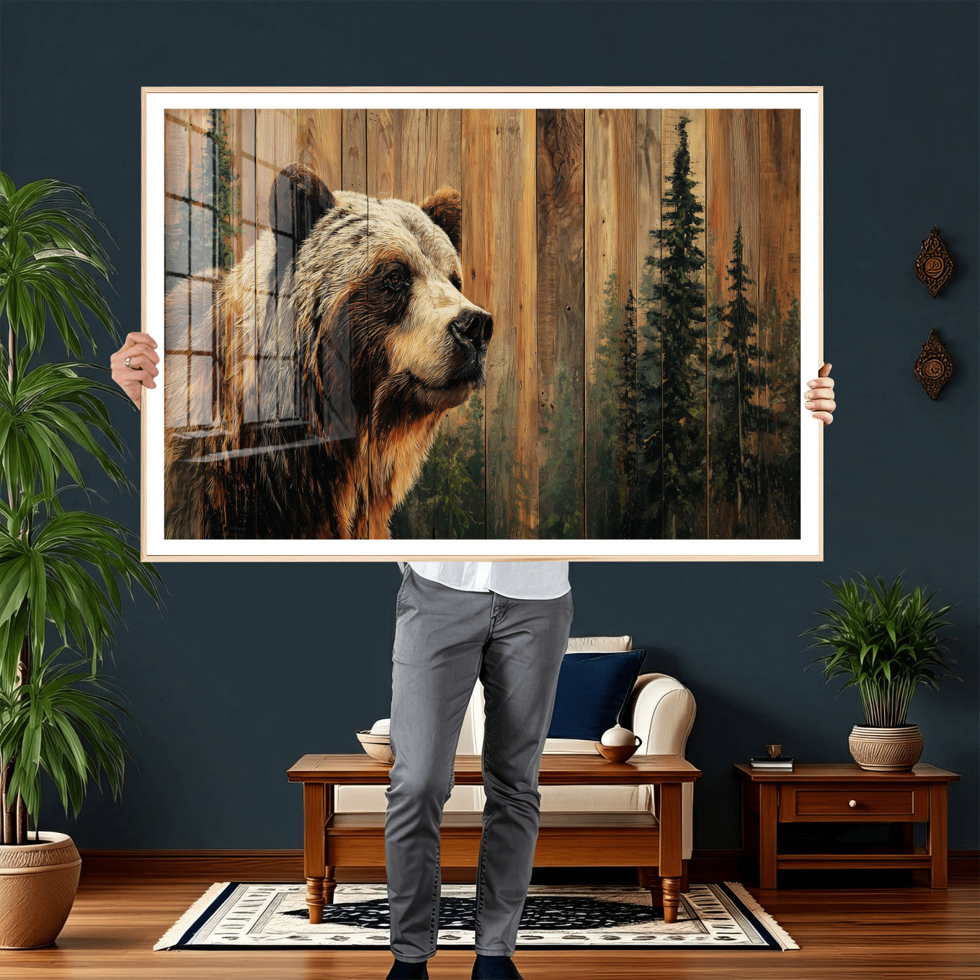 Grizzly Bear Wall Art Canvas Print, Rustic Wildlife Bear