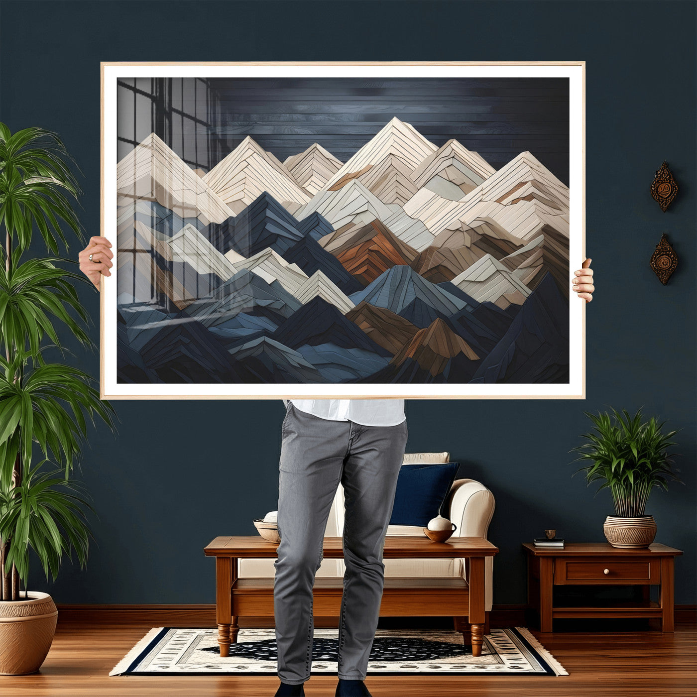 Wood Mountain Wall Art | Mountain Canvas Print Wood Decor |