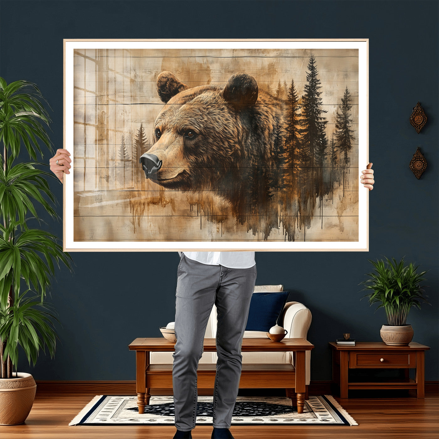 Rustic Grizzly Bear Wall Art, Abstract Grizzly 399 Bear Wall