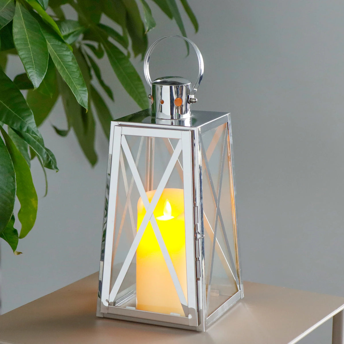 12''H Stainless Steel Decorative Lantern (Trapezoid)