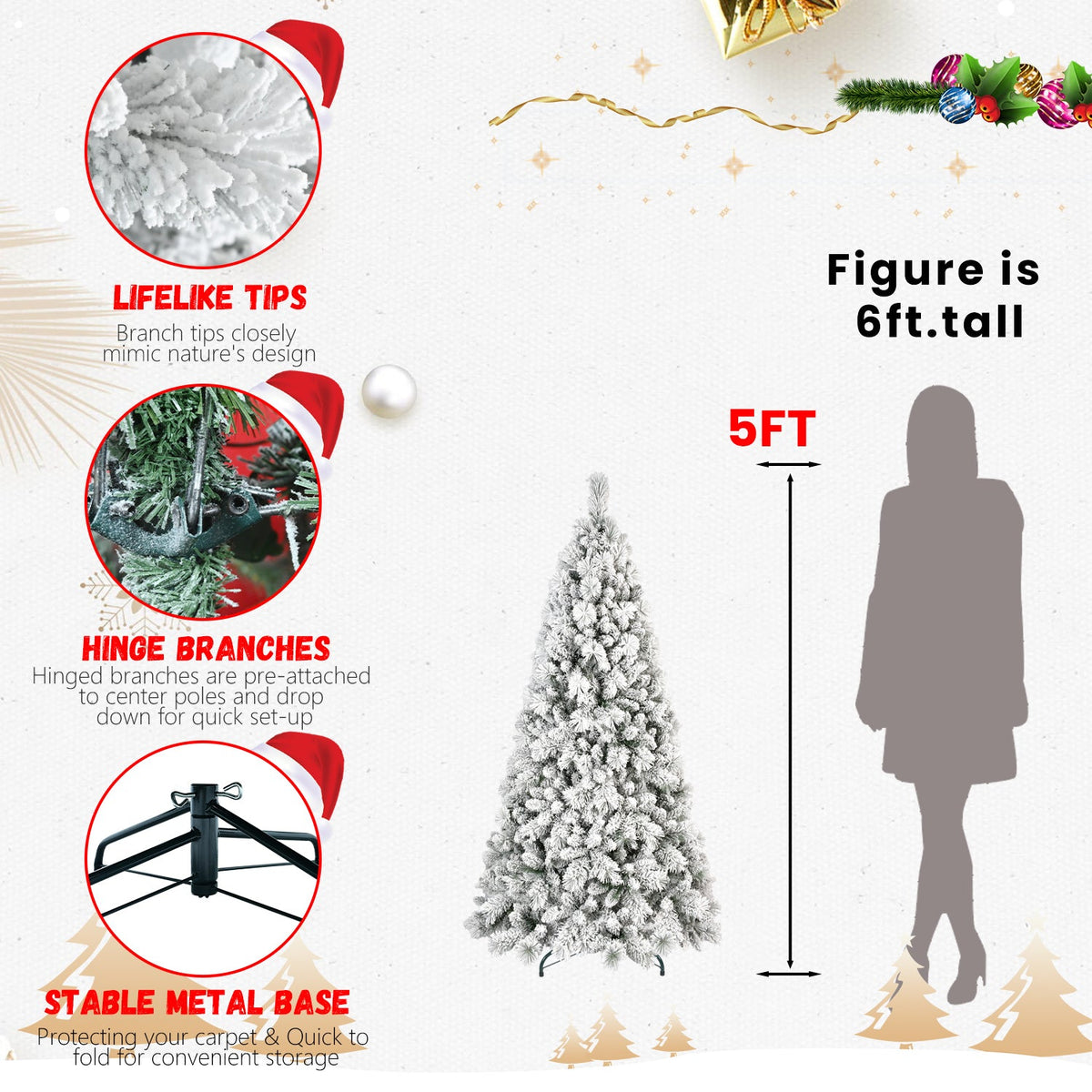 8FT Flocked Christmas Tree with 600 Warm Lights