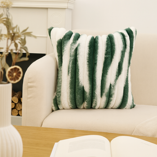 18"x18" Ribbed Ombre Faux Fur Pillow 5 Colors – Ultra-Soft Two-Tone Design Luxury Textured Accent Insert Included