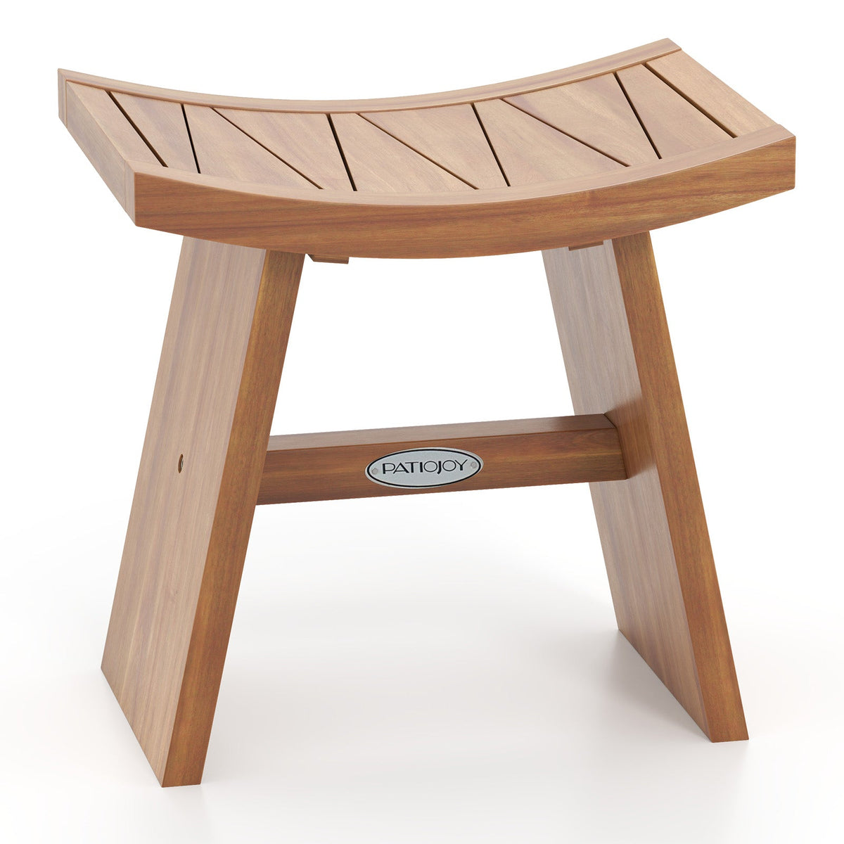 18 Inch Teak Wood Shower Bench with Curved Seat for Bathroom