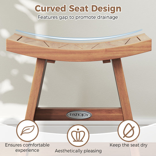 18 Inch Teak Wood Shower Bench with Curved Seat for Bathroom