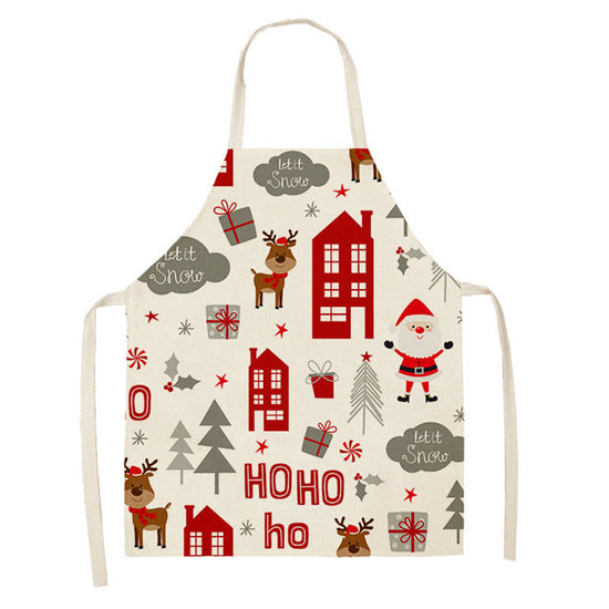 Christmas Deer Art Pattern Female Cleaning Home Cooking Kitchen Apron Chef Ear Cotton Linen