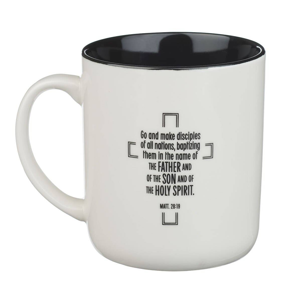 Mug White/Black Jesus Badge Matt. 28:19