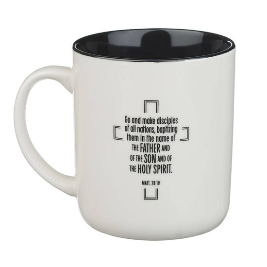 Mug White/Black Jesus Badge Matt. 28:19