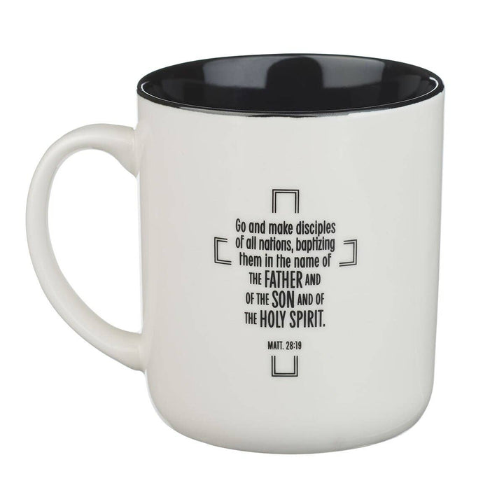 Mug White/Black Jesus Badge Matt. 28:19