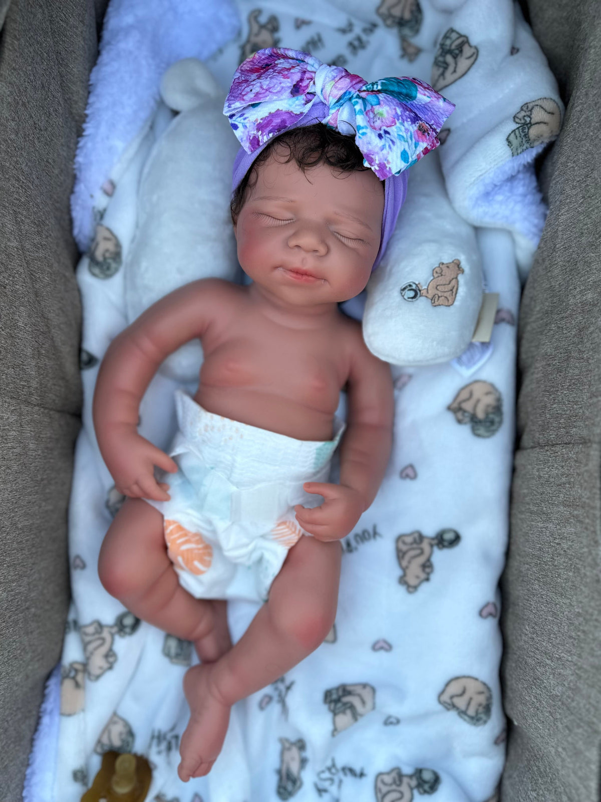 Victoria 19” W/ NEWBORN CURLY HAIR , CUSTOM MADE Full Silicone Tan Skin open mouth tat 5 days