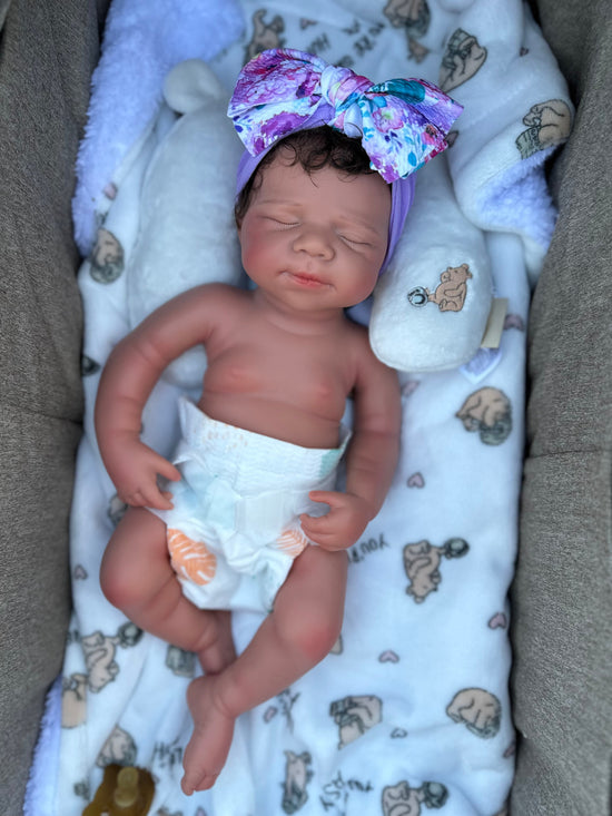 Victoria 19” W/ NEWBORN CURLY HAIR , CUSTOM MADE Full Silicone Tan Skin open mouth tat 5 days