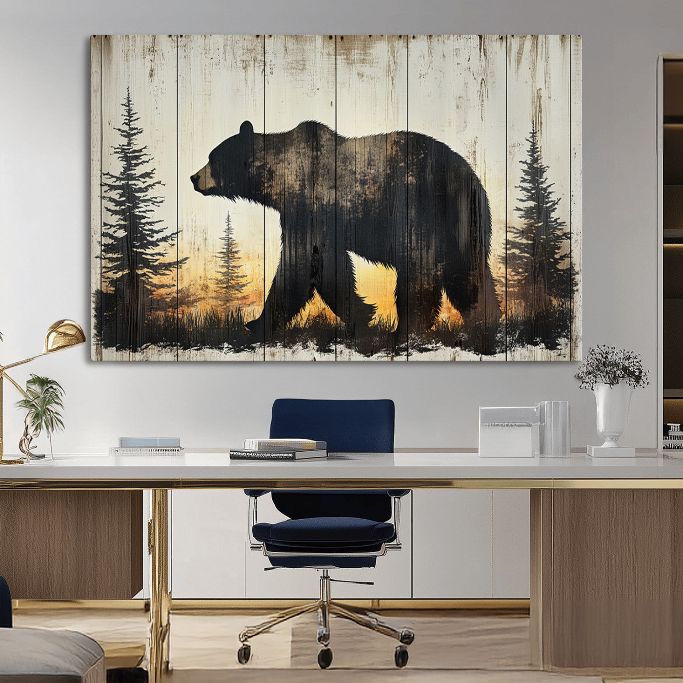 Vintage Bear Wall Art Canvas Print for Farmhouse - Mountain